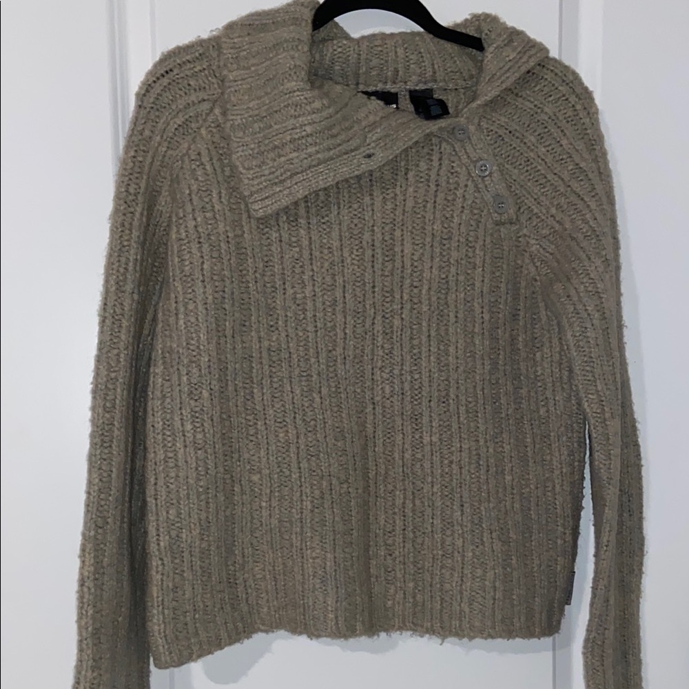 Dkny Jeans Tan Cowl Neck Sweater Ribbed Knit